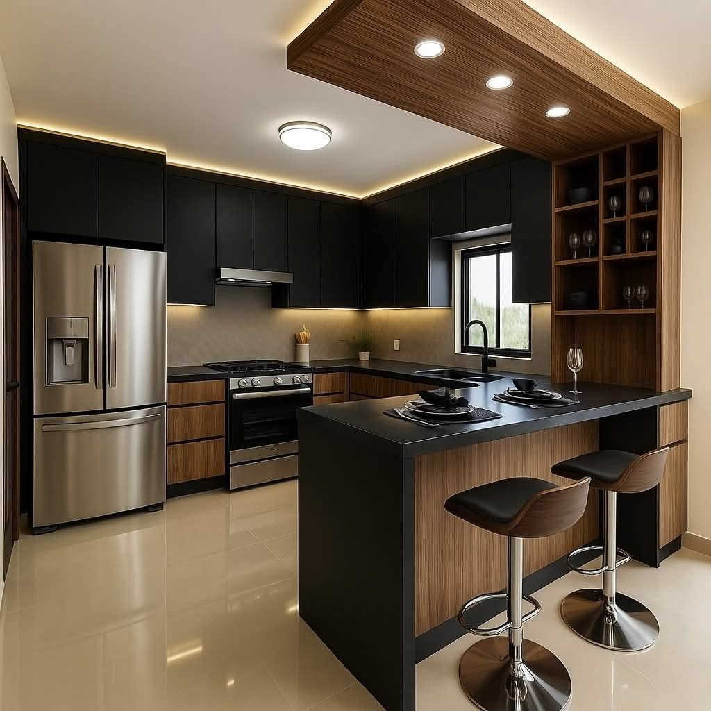 Warm, modern kitchen interior